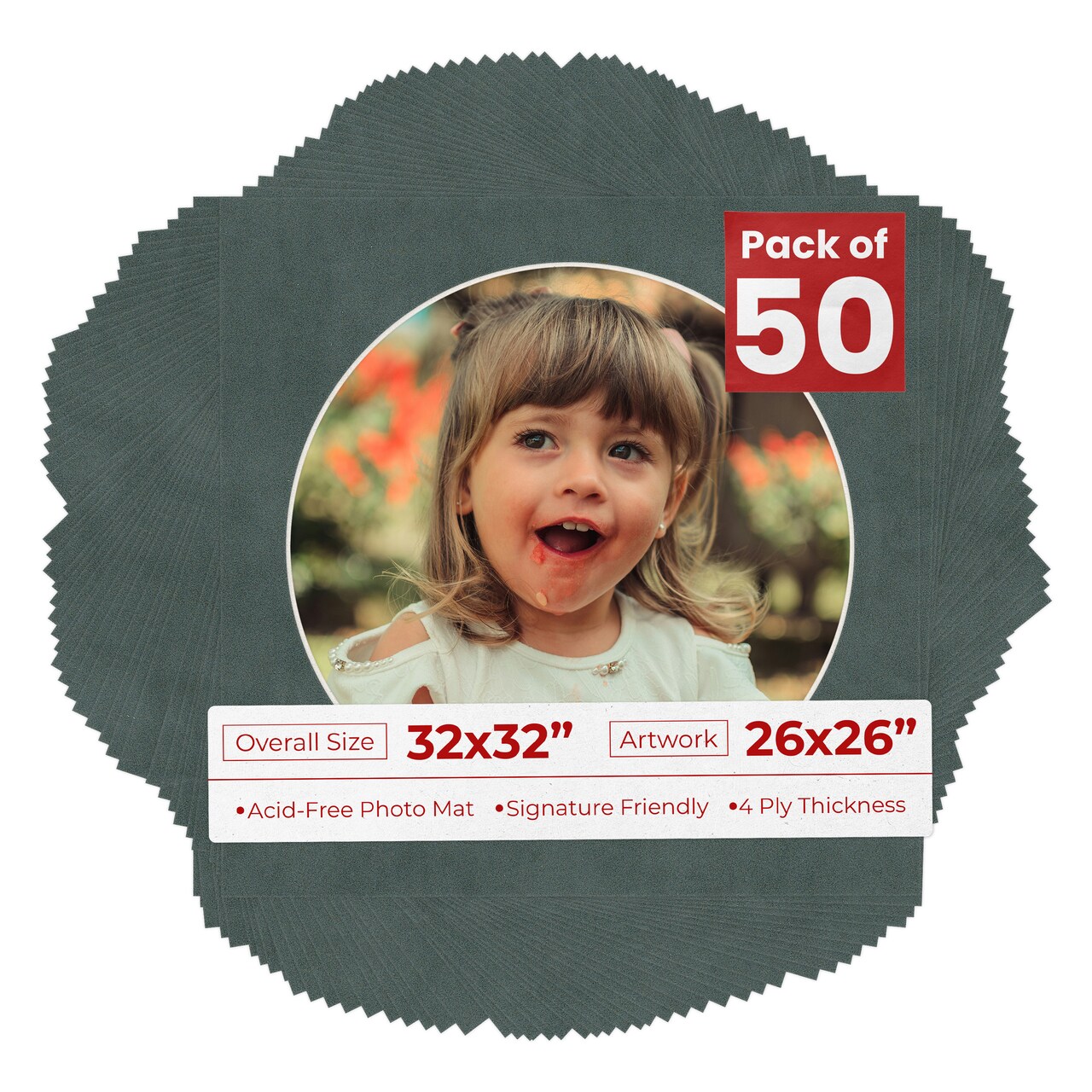 Dark Grey Suede Mat Board for 32x32 Frames - Circle Opening for 26x26 Photos